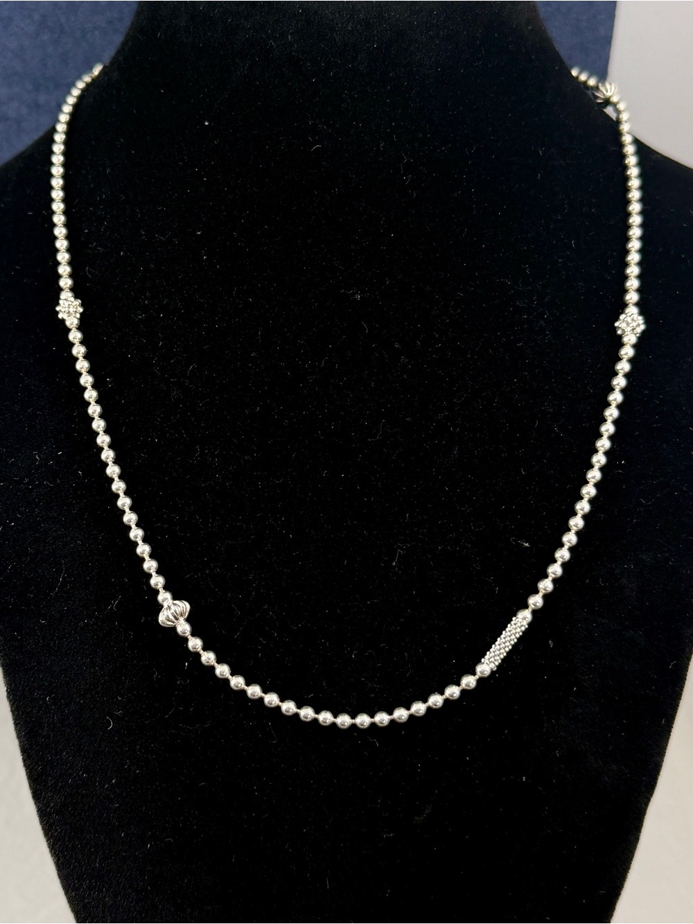 LAGOS Sterling Silver Caviar Icon Multi-Station Popcorn Necklace; 16-18”